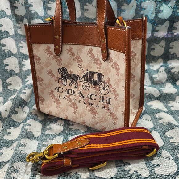 Coach Horse And Carriage Print White And Brown Bag - Picture 11 of 11
